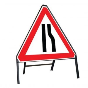 Road Narrows Right Stanchion Sign