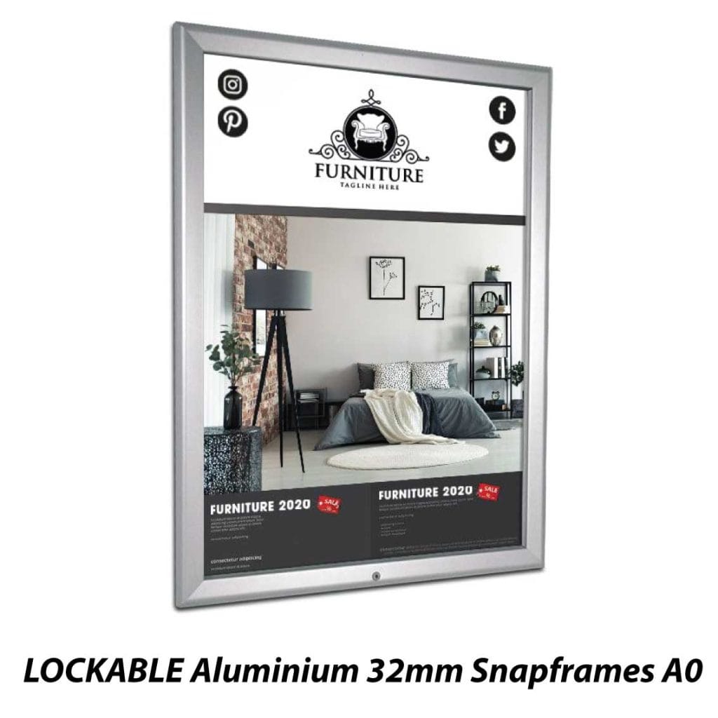 LOCKABLE Aluminium 32mm Snapframes A0