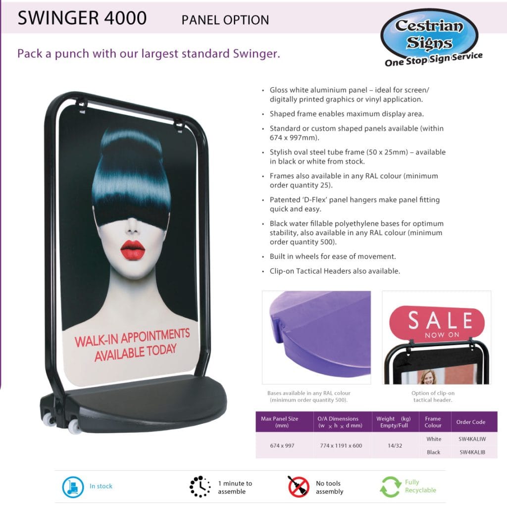 Swinger 4000 panel sign info