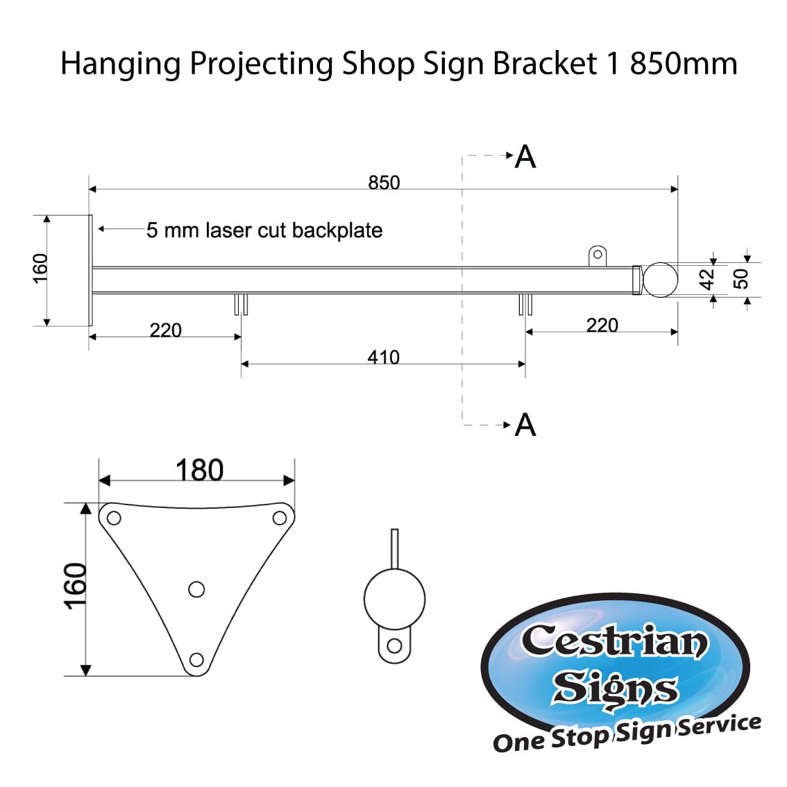Hanging Projecting Shop Sign Bracket 1 850mm Cestrian Signs