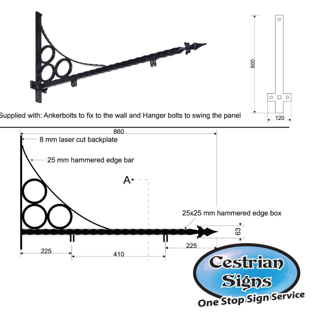 Projecting Hanging Shop Sign Bracket 3 860 mm Cestrian Signs