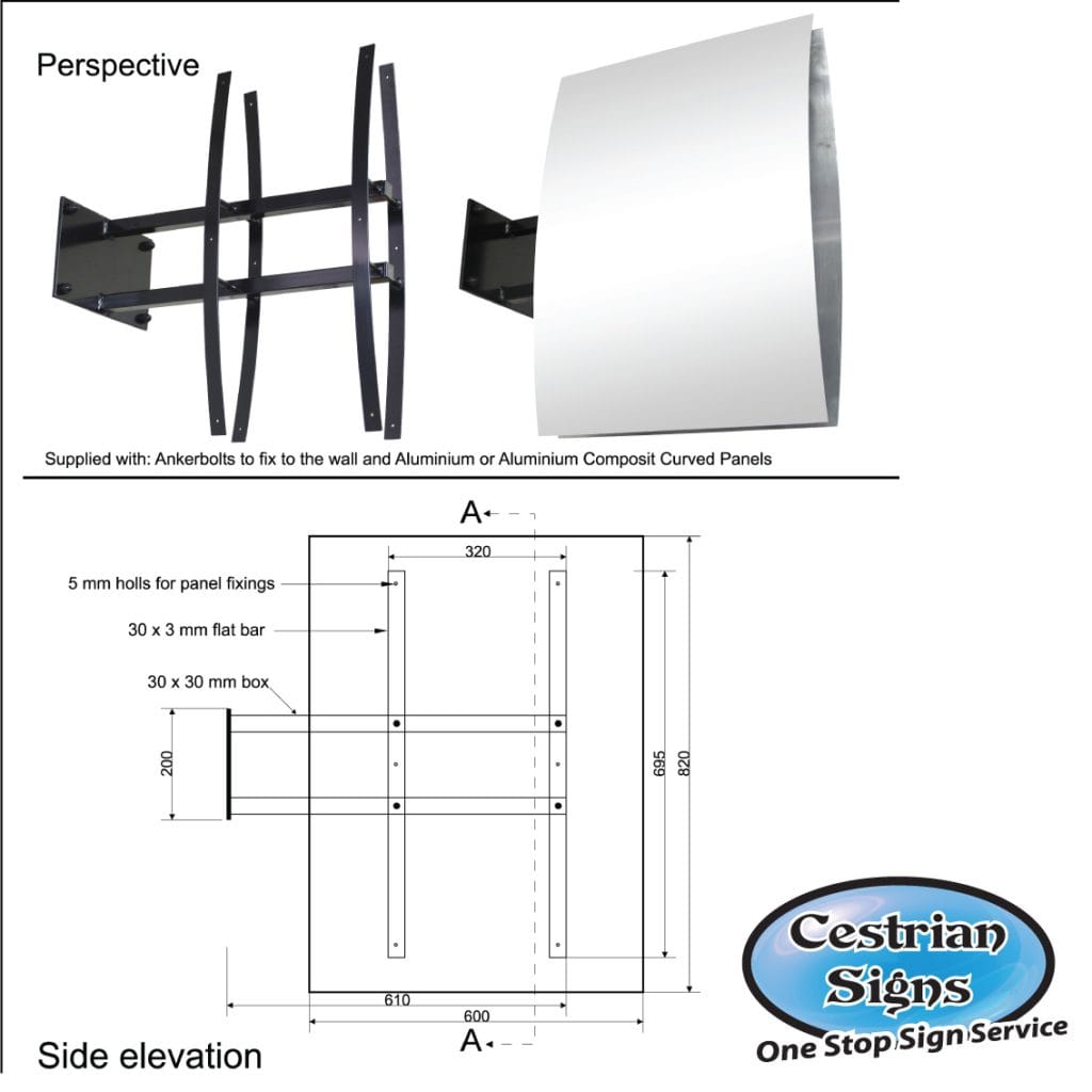 Projecting Fixed Shop Sign Bracket 14 spec