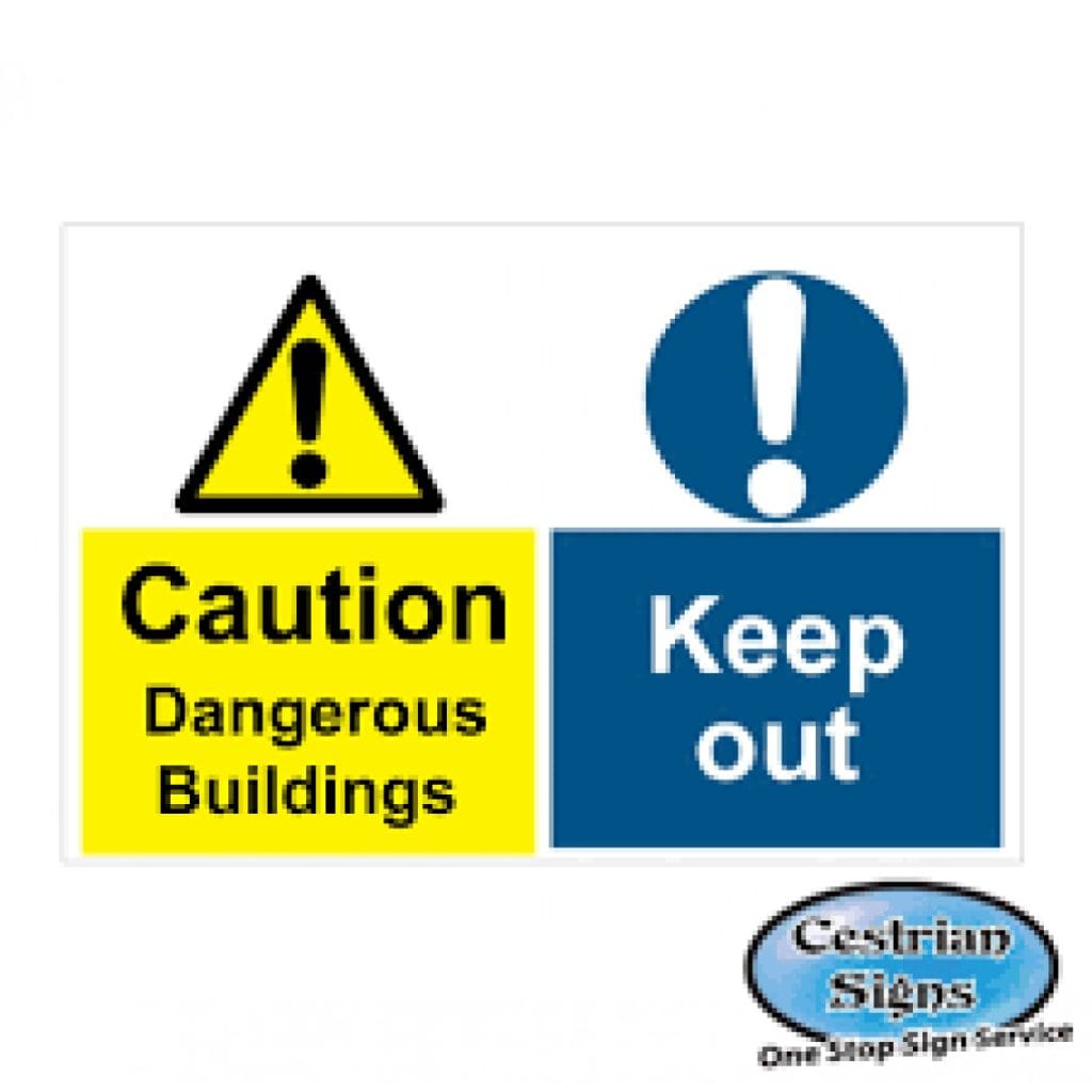 Caution dangerous buildings signs 900mm x 600mm