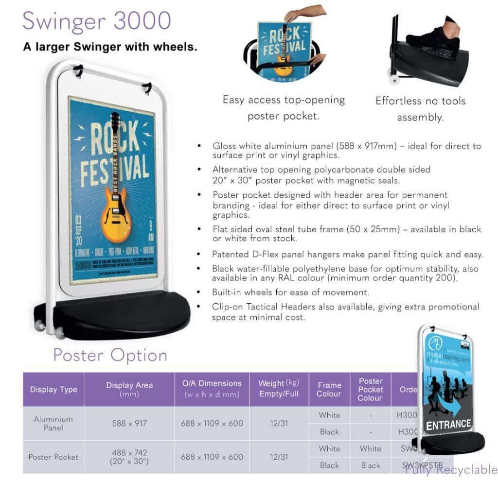 Swinger 3000 poster sign Spec Sheet