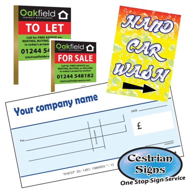 Giant Charity Cheques, For Sale Signs, Car Wash Signs
