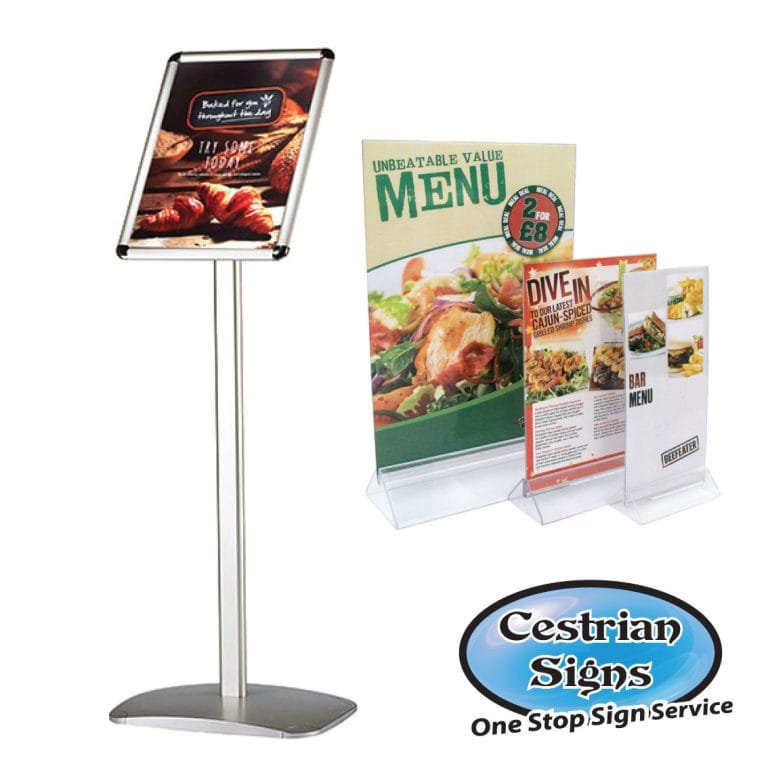Menu and Brochure Display Signs Menu Holder Cestrian Signs