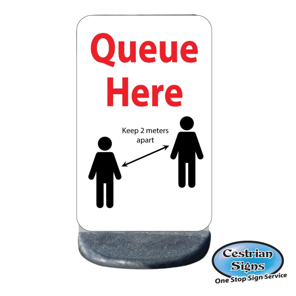queue here 2 meters apart sign