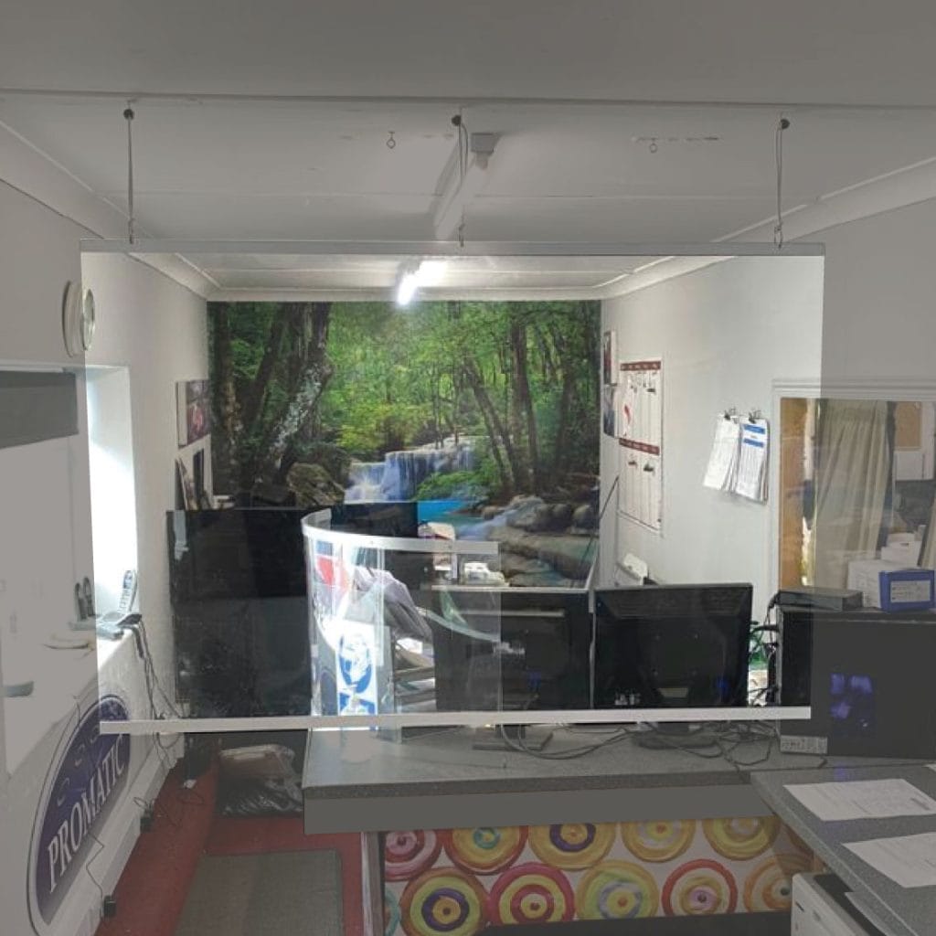 Hanging roll up covid screens