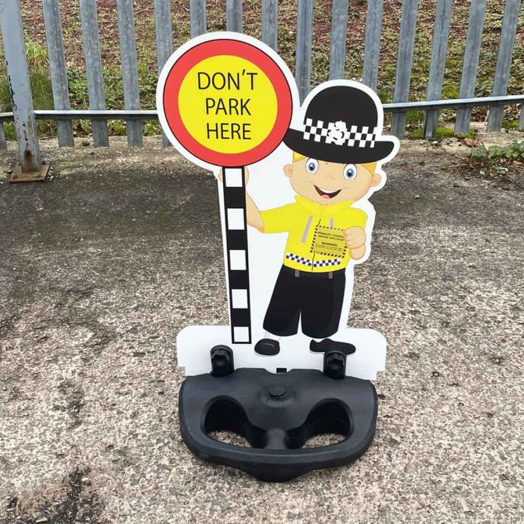 Police lady school no parking sign