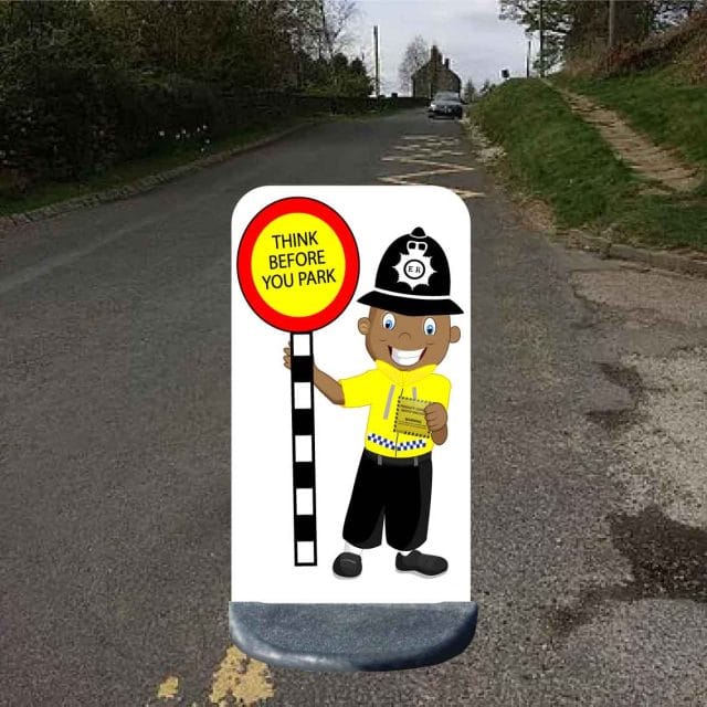 No parking school sign police man
