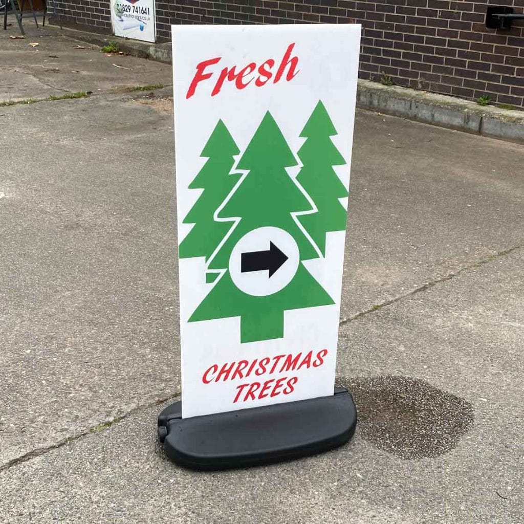 free standing christmas trees for sale sign