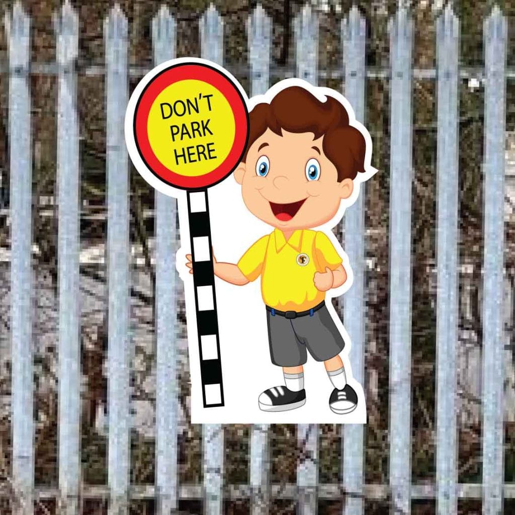 School No Parking fence sign Bert