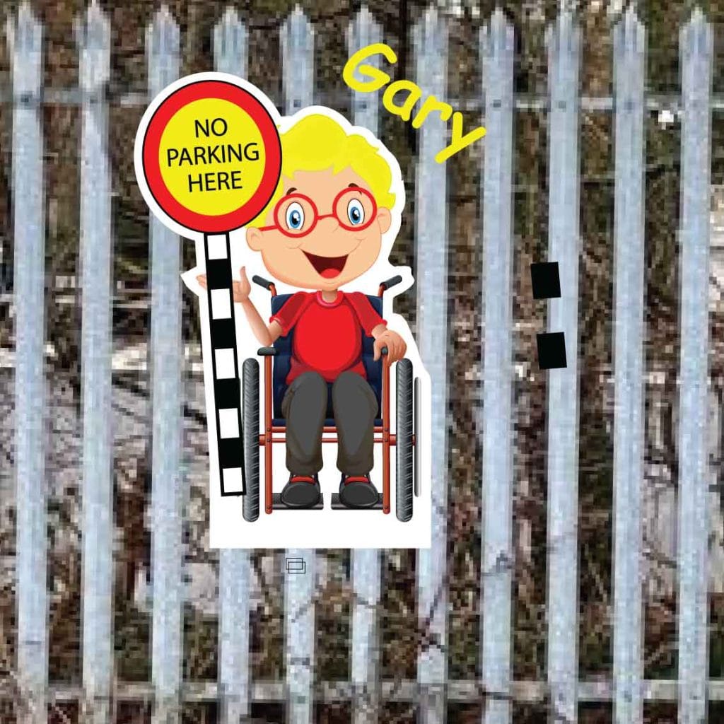 School No Parking fence sign Gary